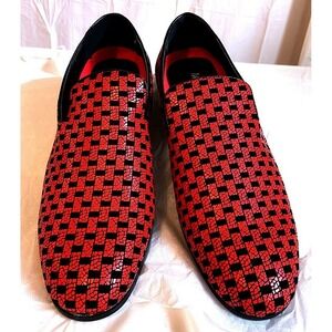 Miko Lotti Mens Red Black Checkered Textured Loafers BM2223 Size 11 Dress Shoes